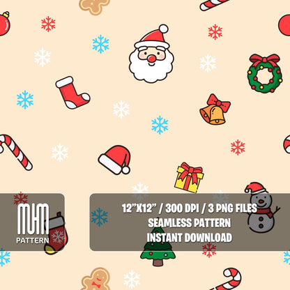 Seamless Pattern PNG, Merry Christmas, New Year, Colored Background, Xmas Noel Day, Fabric Design Sublimation, Ready for Textile Prints.