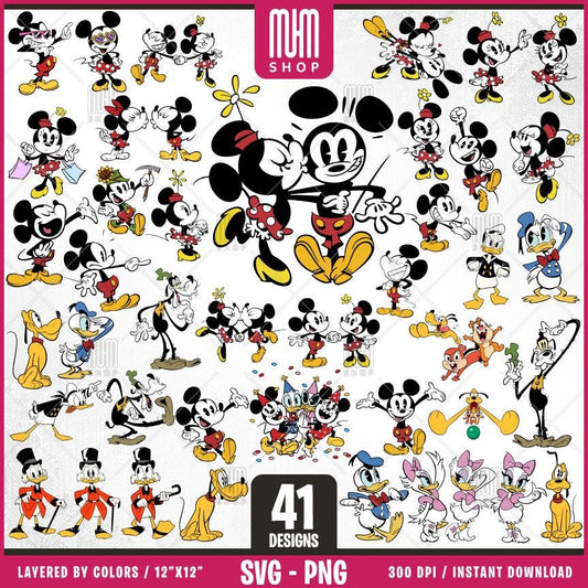 Mouse And Friends Comic Svg, 41 Designs Easy to use, Cartoon Characters, Layered Svg by colors, Transparent Png, Easy cut files for Cricut.