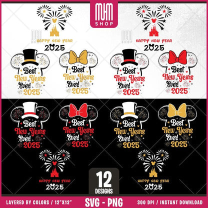 Best New Years Ever 2025 Svg Png, 12 Designs Easy to use, Magical Kingdom Bundle, Family Trip, Castel Svg, Mouse Head, Cut files for Cricut.