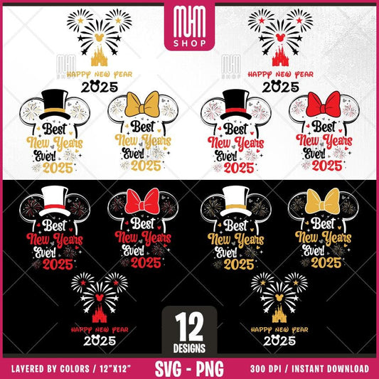 Best New Years Ever 2025 Svg Png, 12 Designs Easy to use, Magical Kingdom Bundle, Family Trip, Castel Svg, Mouse Head, Cut files for Cricut.