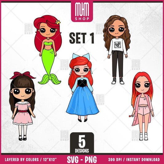 Big Eyes Set1 Svg Png, 5 Designs Easy to use, Cartoon Characters, Layered Svg by colors, Transparent Png, Easy cut files for Cricut.