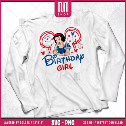 Princess Birthday Girl Svg Png, 16 Designs Easy to use Cartoon Characters, Layered Svg by colors, Transparent Png, Cut files for Cricut.