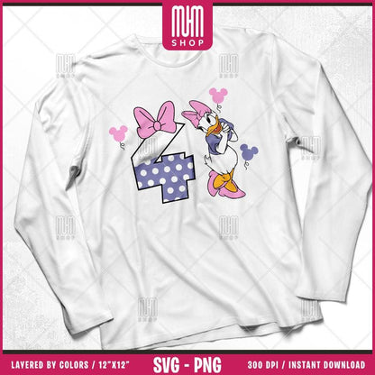 Daisy Duck Birthday Numbers Svg Png, 6 Designs Easy to use, Cartoon Characters, Layered Svg by colors, Transparent Png, Cut files for Cricut