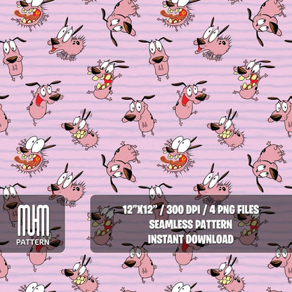 Seamless Pattern PNG, Courage The Cowardly Dog, Cartoon Characters, Repeat Png, Fabric Design Sublimation, Ready for Textile Prints.