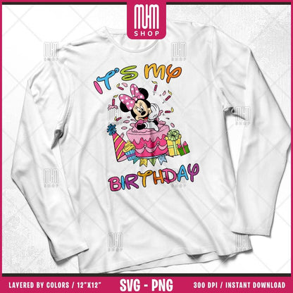 Mouse And Friends Its My Birthday Svg Png, 7 Designs Easy to use, Happy Birthday, Layered Svg by colors, Transparent Png, files for Cricut.
