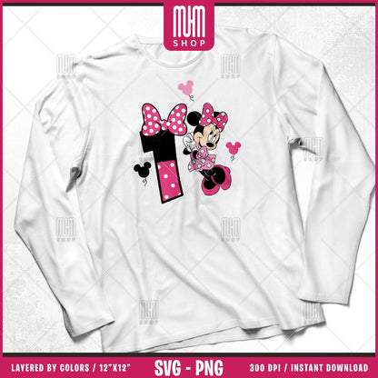 Minnie Mouse Birthday Numbers Svg Png, 6 Designs Easy to use Cartoon Characters, Layered Svg by colors, Transparent Png Cut files for Cricut