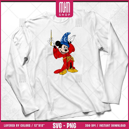 Fantasia Sorcerer Mouse Svg Png, 29 Designs Easy to use, Cartoon Characters, Layered Svg by colors, Transparent Png, Cut Files for Cricut.
