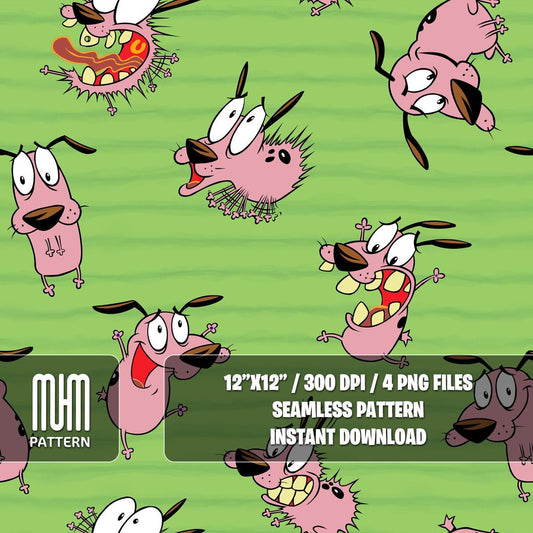 Seamless Pattern PNG, Courage The Cowardly Dog, Cartoon Characters, Repeat Png, Fabric Design Sublimation, Ready for Textile Prints.