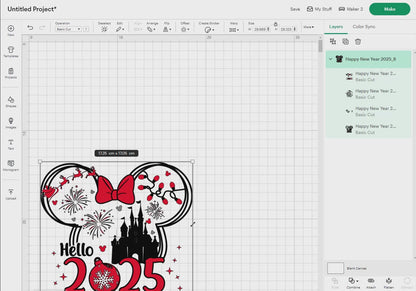 Happy New Year 2025 Svg Png, 32 Designs Easy to use, Magical Kingdom Bundle, Family Trip, Castel Svg, Mouse Head, Easy cut files for Cricut.