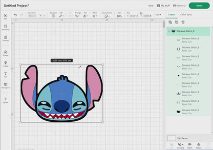 Stickers Stitch Svg, 33 Designs Easy to use, Cartoon Characters Cliparts, Layered Svg by colors, Transparent Png, Easy cut files for Cricut.