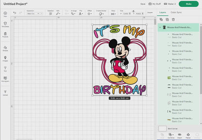 Mouse And Friends Its My Birthday Svg Png, 12 Designs Easy to use, Happy Birthday, Layered Svg by colors, Transparent Png, files for Cricut.
