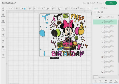 Mouse And Friends Its My Birthday Svg Png, 12 Designs Easy to use, Happy Birthday, Layered Svg by colors, Transparent Png, files for Cricut.