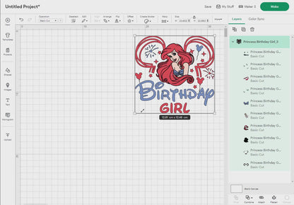 Princess Birthday Girl Svg Png, 16 Designs Easy to use Cartoon Characters, Layered Svg by colors, Transparent Png, Cut files for Cricut.