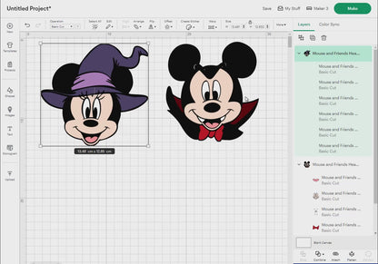 Mouse and Friends Head Halloween Svg Png, 17 Designs Easy to use Cartoon Characters Layered Svg by colors, Transparent Png, files for Cricut