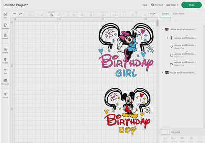 Mouse and Friends Birthday Svg Png, 10 Designs Easy to use Cartoon Characters, Layered Svg by colors, Transparent Png, Cut files for Cricut.
