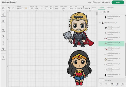 Chibi Superheros Svg Png, 20 Designs Easy to use, Cartoon Characters Cliparts, Layered Svg by colors, Transparent Png, Cut files for Cricut.