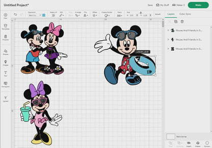 Mouse And Friends In Summer Svg, 36 Designs Easy to use, Cartoon Characters, Layered Svg by colors, Transparent Png, Cut files for Cricut.